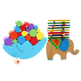 Maxbell 2 Sets Wooden Moon & Elephant Beam Balance Stacking Blocks Educational Toy