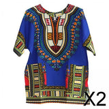 Maxbell 2xUnisex African Dashiki Shirt V Neck Short Sleeve Comfortable Summer Wear One Size  Blue