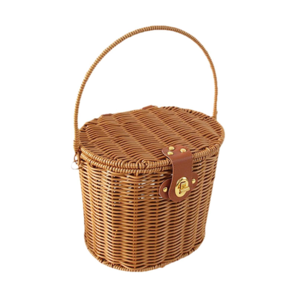 Woven Storage Basket Lightweight with Handle and Lid Farmhouse Picnic Hamper without Lined