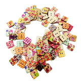 Maxbell 200 Pieces Printed Flower Shape 2 Holes Wooden Sewing Buttons for Clothing