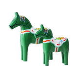 2Pcs Dalecarlian Wooden Horse Decorating Novelty Swedish Dala Horse Statues green