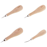 Maxbell 4 Pieces Wooden Handle Leather Stitcher Sewing Steel Awl for Leather Crafts