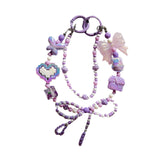 Maxbell Beaded Keychain Ornament Heart and Bow Decor Keyring for Children Women Gift Violet
