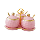 Maxbell 3Pcs Ceramic Spice Jars Condiment Jars for Restaurants Sugar Kitchen Counter Pink