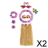 Maxbell 2xHawaiian Skirt Elastic Flowers Bracelets for Stage Performance Beach Wedding Skirt Length 80cm