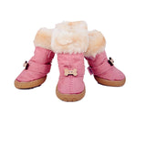 Maxbell Maxbell Lovely Dog Puppy Pet Plush Rubber Warm Shoes Winter Autumn Boots #4 Pink