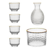Maxbell Glass Sake Set Creative Multipurpose Hammered Texture Decanter for Bar Shelf gold edge