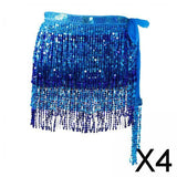 Maxbell 4xGlitter Belly Dance Hip Skirt Tassel Scarf for Stage Performance Rumba Samba Blue