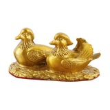 Mandarin Duck Figurine Golden Couple Sculpture for Office Cars Wedding Decor 14cm