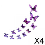 Maxbell 4x12Pcs 3D Luminous Butterfly Wall Stickers PVC for Corridor Party Living Room Purple