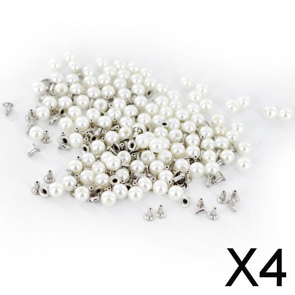 Maxbell 4xRivets and Pearls Set for DIY Crafts 100 Pieces Ivory