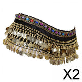 Maxbell 2xBelly Dance Hip Scarf Wrap Outfit for Latin Dance Stage Performance Festival black