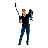 Maxbell 1/64 Scale Male Angler Figure Photography Props Decoration Fishing Character with Fish
