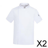 Maxbell 2xChef Coat Jacket with Pocket Short Sleeve Shirt Breathable Waiter Apparel XL White