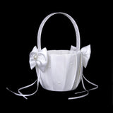 Maxbell 2Pc Ivory/White Satin Flower Girl Basket Crystal Rhinestone for Wedding Ceremony