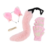 Maxbell Plush Cat Ears, Paws and Tail Set Lovely for Themed Party Birthday Carnivals Pink