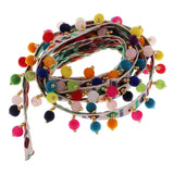 Maxbell 3pcs 1 Yard Ethnic Style Fringed Lace Jacquard Ribbon with Pompom Ball Trims