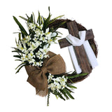 Maxbell 2x Round Easter Door Wreath with Cross with Burlap Home Front Door Decor
