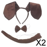 Maxbell 2xDog Ears Headband Tail Bowtie Set Gifts Headdress for Performance Dance Prom