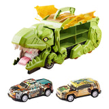 Dinosaur Transport Truck Carrier Portable Dinosaur Swallowing Truck for Kids green with 2 car