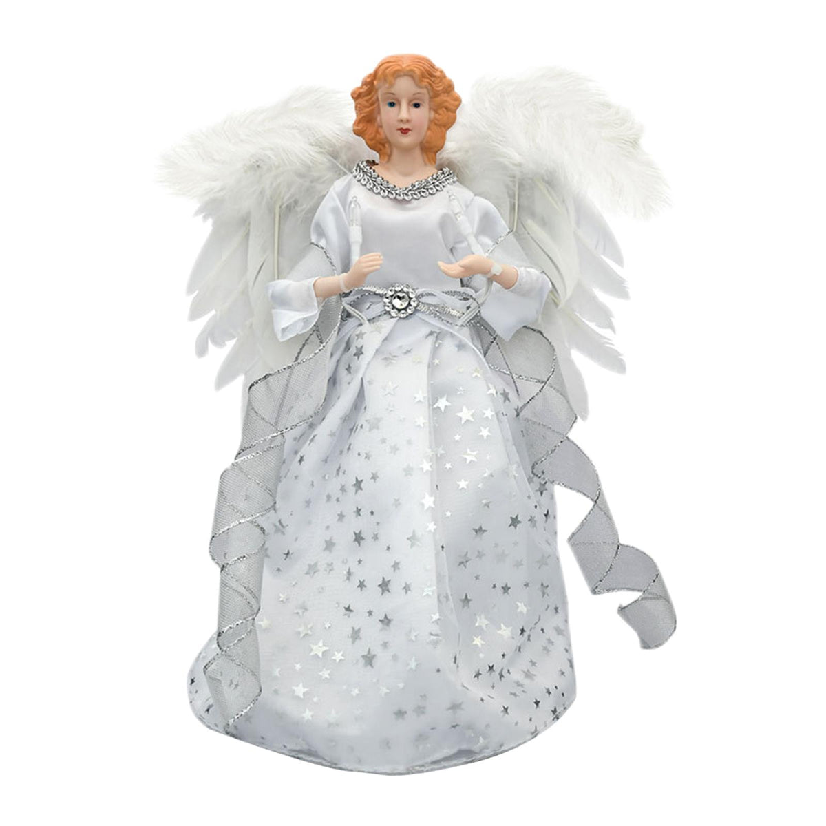 Maxbell Maxbell Christmas Tree Top Figurine LED Lighted Angel Topper Ornament Battery Powered Silver Star