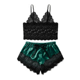 Maxbell Women Sexy Lace Vest Crop Tops Panty Lingerie Sleepwear Deep Green XL