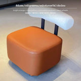 Maxbell Modern Rolling Low Stool, Movable Sofa Ottoman with Backrest, Cat Paw PU Leather, quiet-glide Universal casters, Multipurpose Living Room Small Chair, comfortable Stylish Backrest Orange