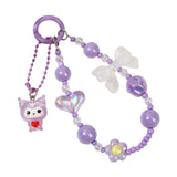 Maxbell Beaded Phone Charm with Metal Hook Pendant Cartoon Lovely for Women Wristlet Purple
