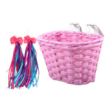 Maxbell Kids Bike Basket Detachable with 2 Ribbons Bicycle Basket for Sports Outdoor Pink Basket Blue Purple Ribbons