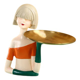 Maxbell Nordic Girl Figurine Statue Storage Tray for Party Decoration Ornament Orange