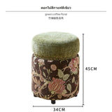 Maxbell Chenille Accent Ottoman, Retro Round Stool, compact wood Pouf for Living Room & Bedroom, Shoe Changing Stool, Makeup Vanity Seat, 34x45cm Upholstered Soft Ottoman with Rivet finish Green Coffee Floral