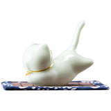 Maxbell Incense Stick Holder Censer with Bamboo Table Mat Cat Shape for Tea Ceremony Light Green