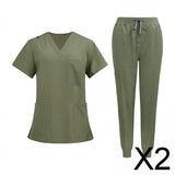 Maxbell 2xNursing Uniforms Scrub Set Short Sleeve Nurse Top and Pants for Pet Groomer