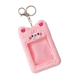 Maxbell Plush Photocard Holder Keychain for Football Cards Bus Cards Driver Licenses Pink