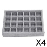 Maxbell 4xGray Velvet Stackable Jewelry Display Tray Case for Jewellery 24 Grid
