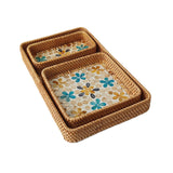 Maxbell 3Pcs Rattan Serving Tray Boho Decorative Storage Tray for Kitchen Countertop Style B