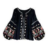 Maxbell Embroidery Blouse for Women Trendy Ethnic Shirt for Daily Wear Street Black