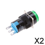 Maxbell 2x16mm DC 12V Momentary Latching Push Button Self-Lock LED Light Switch Green