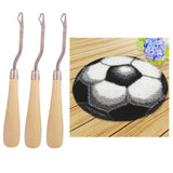DIY Football Latch Hook Rug Kits Embroidery Cushion + 3Pcs Wood Crochet Hook