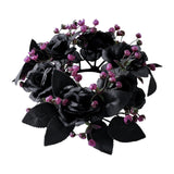 Maxbell Halloween Black Artificial Rose Candle Ring ID 7.5cm Versatile Floral Wreath