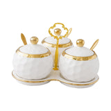 Maxbell 3Pcs Ceramic Spice Jars Condiment Jars for Restaurants Sugar Kitchen Counter White