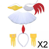 Maxbell 2xChicken Animal Costume Cute Easter Chicken Head Hoop Set for Holiday Cosplay 6 piece