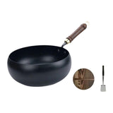 Maxbell Iron Wok Universal Sautee with Wood Handle Round Bottom Pot for Home Kitchen glass cover