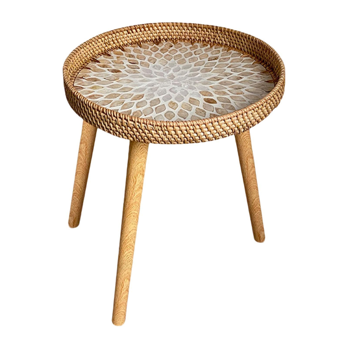 Maxbell Rattan Side Table Tray Accent Table End Table for Balcony Indoor Living Room
