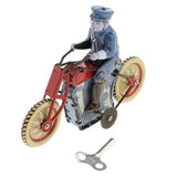 Vintage Policeman Riding Motorcycle Clockwork Tin Toy Collectible Gift with Wind-Up Key