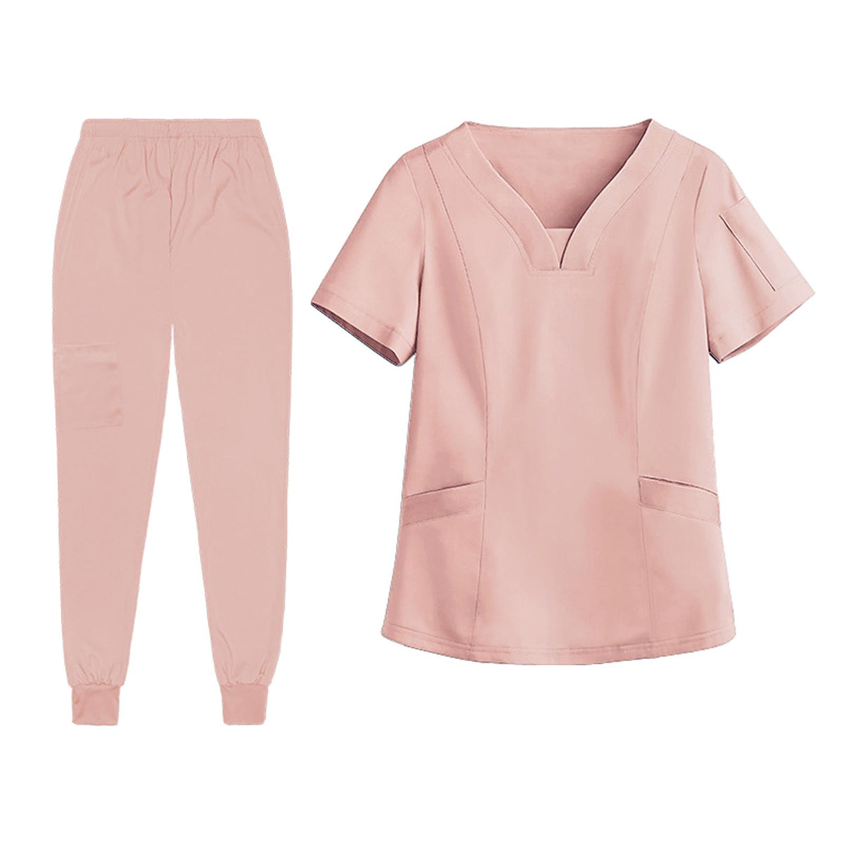 Maxbell Maxbell Female Scrub Set Short Sleeves Machine Washable with Pockets Nursing Uniform S Pink