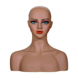 Maxbell Realistic Mannequin Head Female Mannequin Head with Shoulder for Jewelry Wig Style A