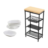 Maxbell 1/12 Dollhouse Miniature Ceramic Dishes & Metal Rack Kitchen Furniture Decor