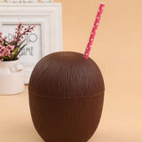 Maxbell 5 Pieces Plastic Coconut Drink Cup Straw Hawaiian Beach Luau Party Tableware