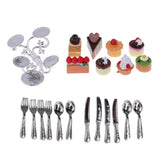 Maxbell 1:12 Miniature Cake Fruit Stand with Tableware Dollhouse Kitchen Accessories